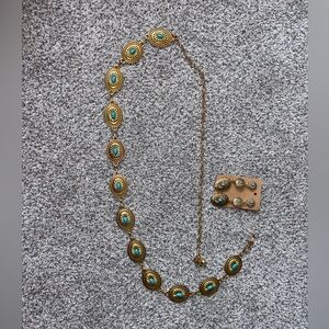 Gold and Turquoise Belt and Earring Set